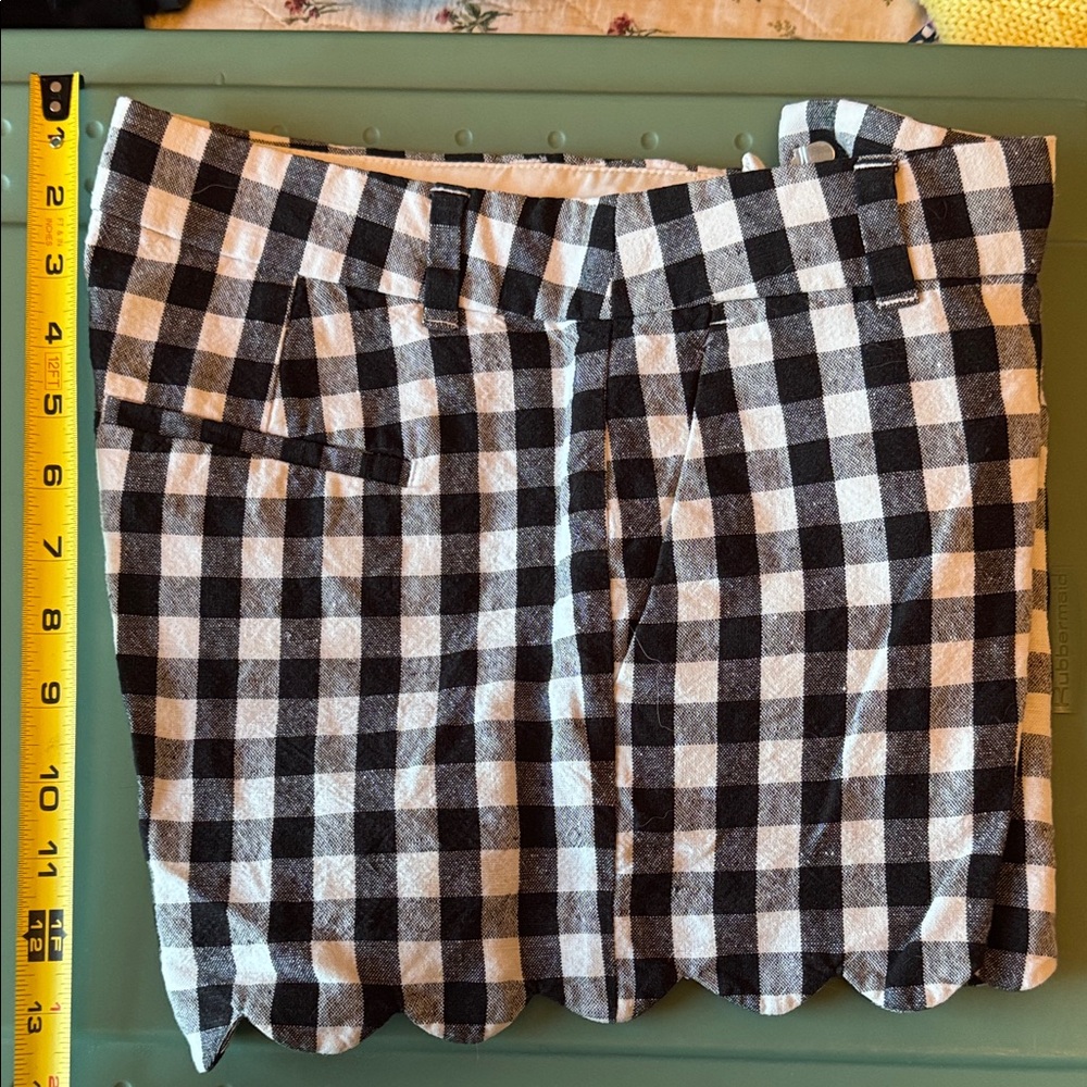 J Crew Black and White Checkered Shorts with scalloped edges